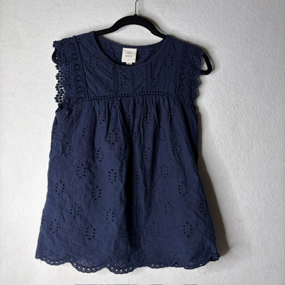Knox Rose Navy Eyelet Lace Boho Sleeveless Cottagecore Babydoll Top Size XS